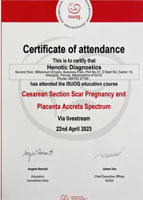 ISUOG certificate issued to Henotic Diagnostics for ultrasound excellence