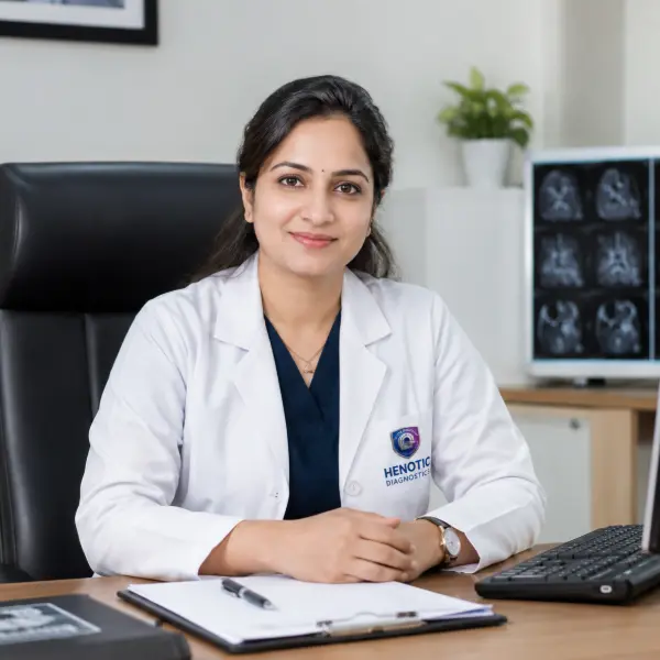 Dr. Pratibha Patil, Senior Radiologist, reviewing an HRCT Chest Scan
