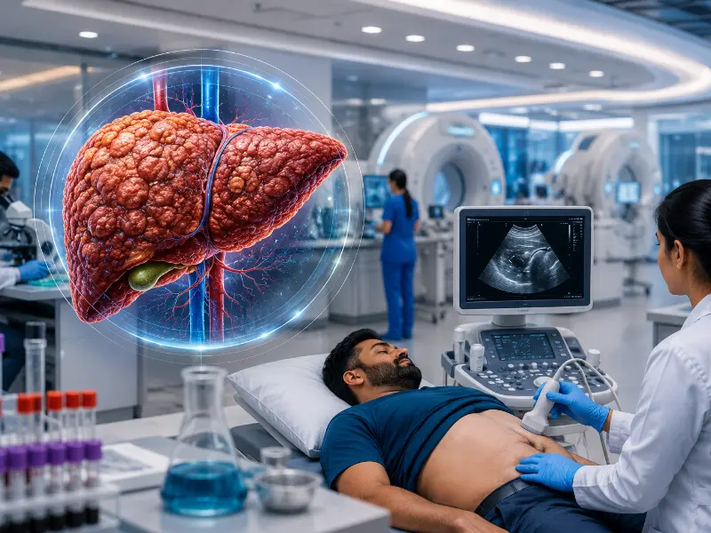 Advanced non-invasive transient elastography workstation performing a high-precision chronic liver cirrhosis screening scan