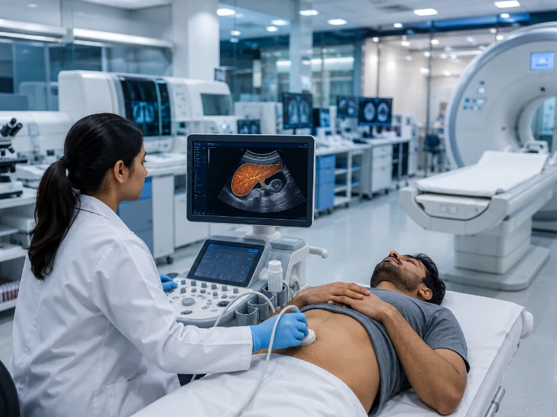 Advanced non-invasive transient elastography workstation performing a high-precision preventive fatty liver screening scan