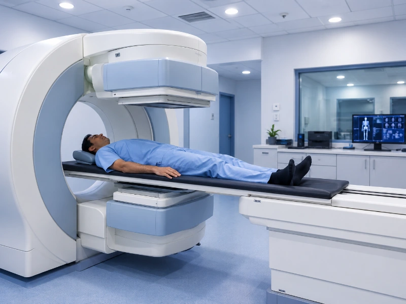 Advanced nuclear medicine gamma camera performing a comprehensive high-resolution whole-body bone scan
