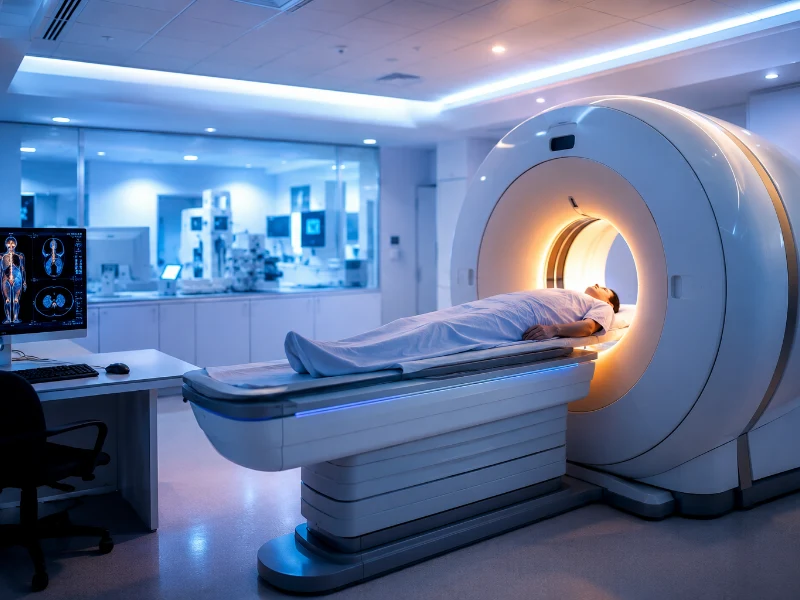 Advanced molecular oncology PET-CT machine performing a high-precision cancer pet scan for tumor staging and therapy mapping