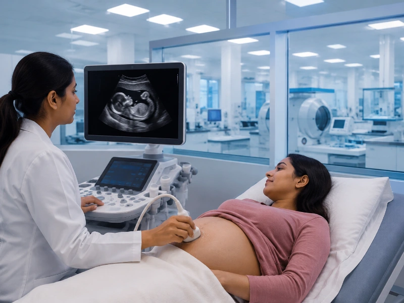Advanced maternal-fetal medicine ultrasound system performing a high-precision targeted anomaly screening scan to map fetal development