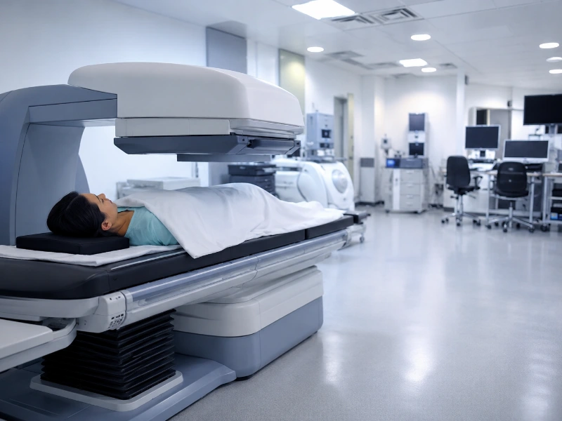 Advanced nuclear medicine gamma camera performing a high-precision gastric emptying study for gastroparesis tracking