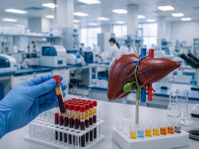 Advanced chemistry analyzer evaluating Liver Function Test biomarkers for hepatic health