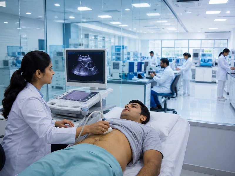 Advanced transient elastography system performing a high-precision preventive liver screening scan to track stiffness and fat