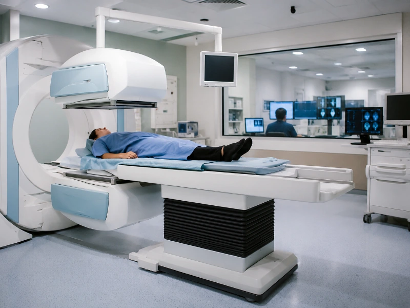 Advanced nuclear medicine SPECT system performing a high-precision myocardial perfusion scan for cardiac blood flow tracking