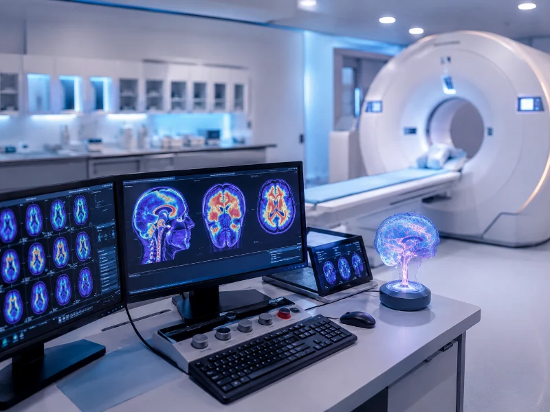 Advanced molecular neurology PET CT scan system performing a high-precision brain fusion scan for neurological staging