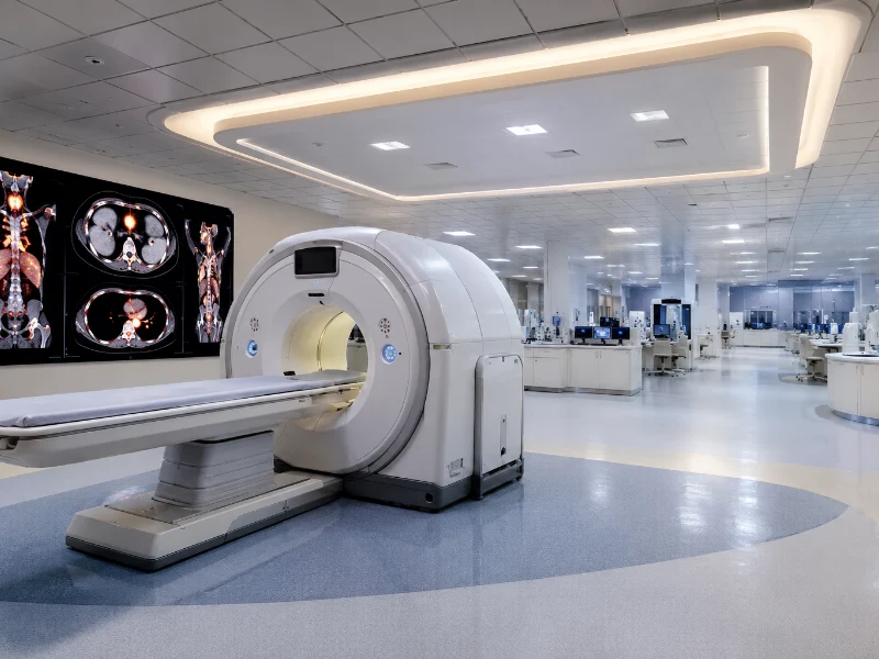 Advanced molecular oncology PET CT scan system performing a high-precision cancer staging and therapeutic response evaluation