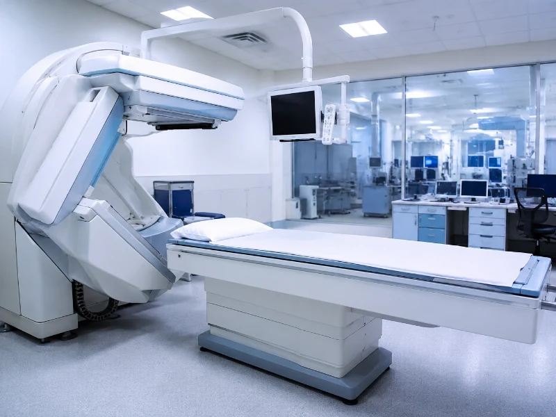 State-of-the-art nuclear medicine gamma camera performing a specialized parathyroid gland localization scan
