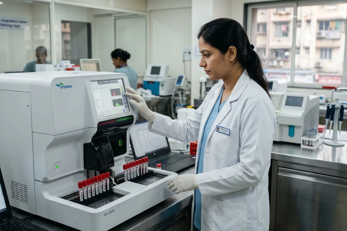 Certified pathologists using high-precision automated systems for disease diagnosis