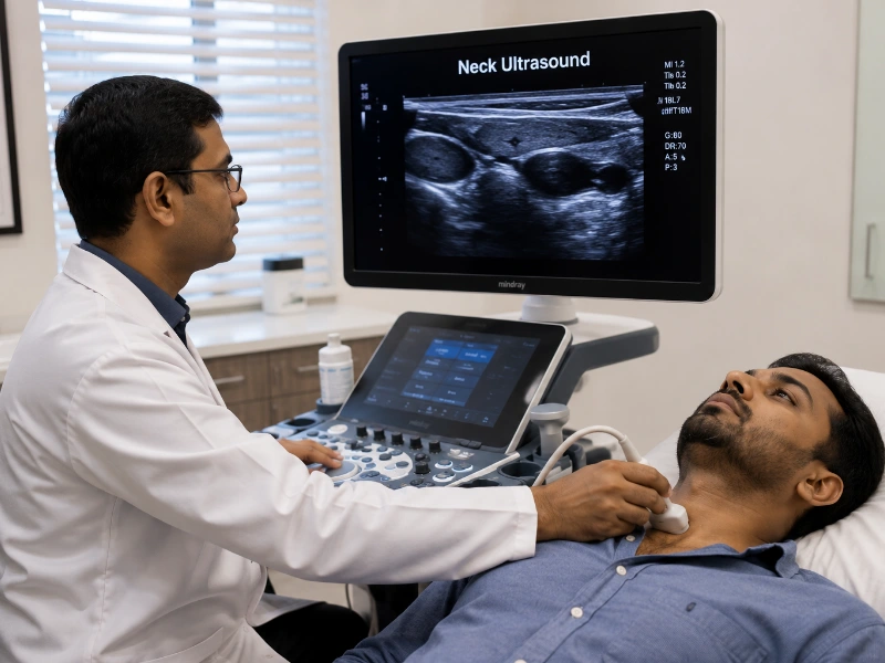 Professional ultrasound imaging for thyroid and neck assessment at Henotic Diagnostics Kharghar