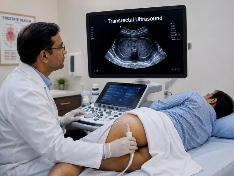 Professional Transrectal Ultrasound imaging session at Henotic Diagnostics Kharghar