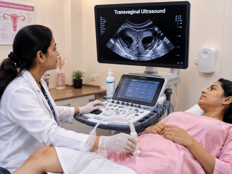 Professional Transvaginal Ultrasound imaging session at Henotic Diagnostics Kharghar
