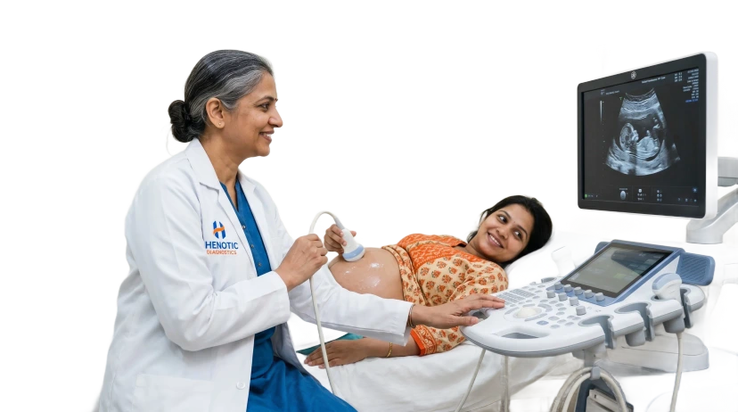 Fetal medicine specialist explaining first trimester screening scan results