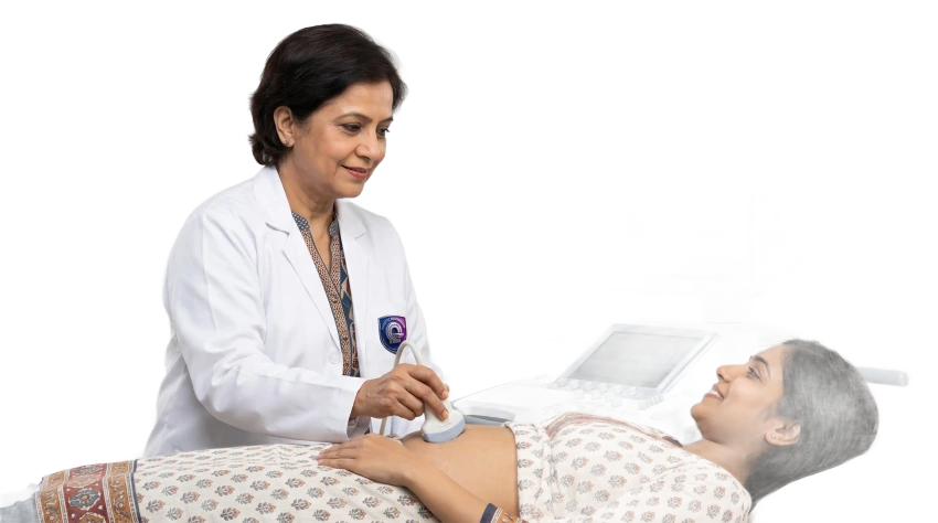 Expectant mother undergoing a precise nuchal translucency assessment