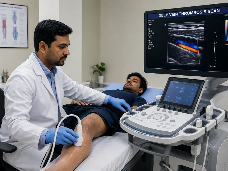 Professional Radiologist performing deep vein thrombosis scan at Henotic Diagnostics Kharghar
